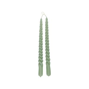 Dinner candle twisted, celadon green, 29 cm, set of 2