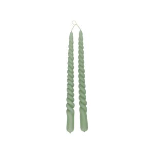 Dinner candle twisted, celadon green, set of 2, 29 cm