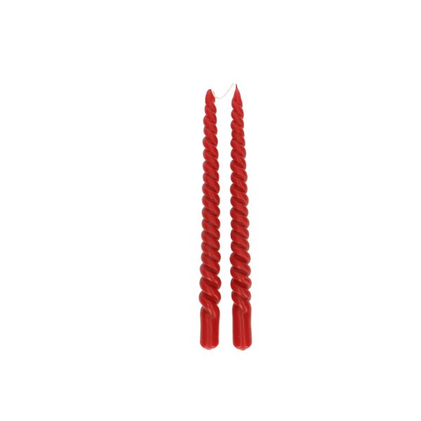 Bougie de table, torsadée, rouge, 29 cm, lot de 2	