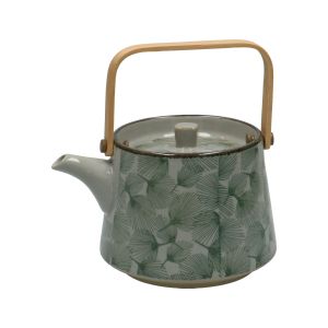 Teekanne, Steingut, grüne Fächerblätter, 750 ml