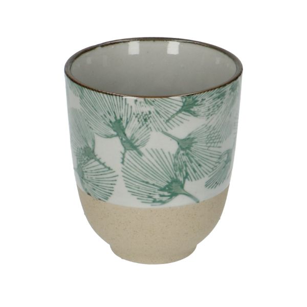 Beker, steengoed, groen blad