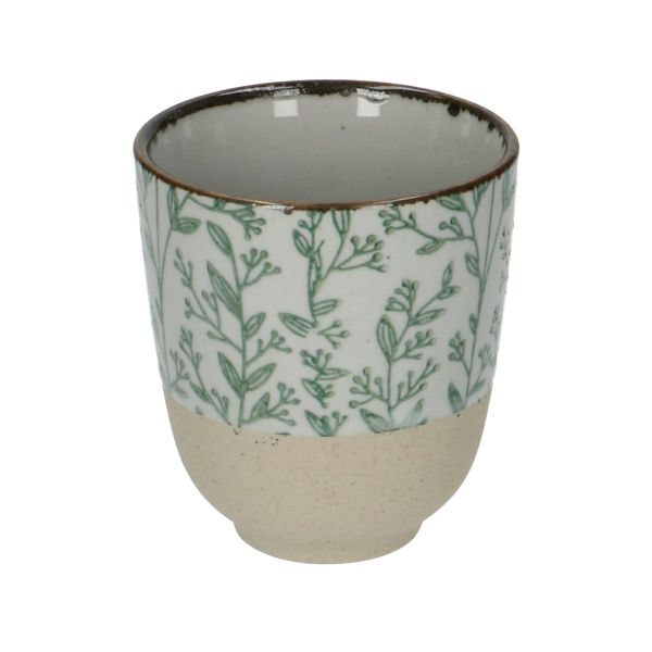 Beker, steengoed, groene takjes