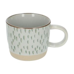 Cup with handle, stoneware, green droplets 