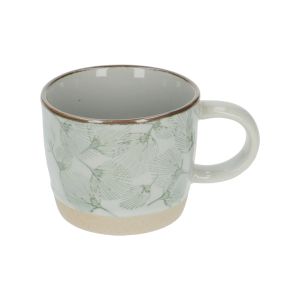 Cup with handle, stoneware, green leaf