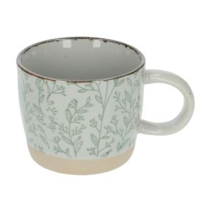 Cup with handle, stoneware, green sprigs