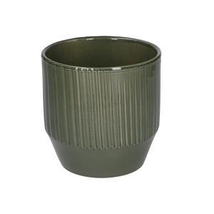 Plant pot, earthenware, dark green fluted, ⌀ 13 cm