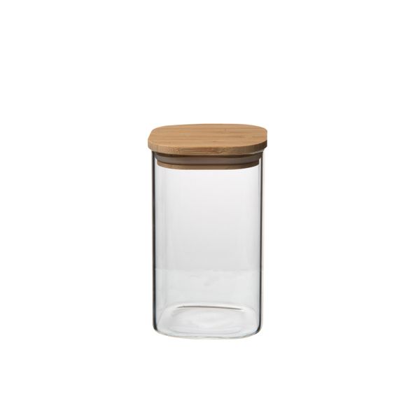 Image of Opbergpot vierkant, glas en bamboe, 540 ml