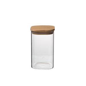 Storage jar square, glass and bamboo, 540 ml