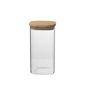 Opbergpot vierkant, glas en bamboe, 780 ml