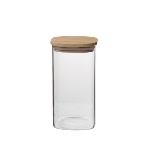 Image of Opbergpot vierkant, glas en bamboe, 780 ml