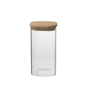 Storage jar square, glass and bamboo, 780 ml