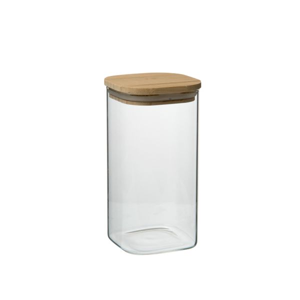 Storage jar square, glass and bamboo, 780 ml