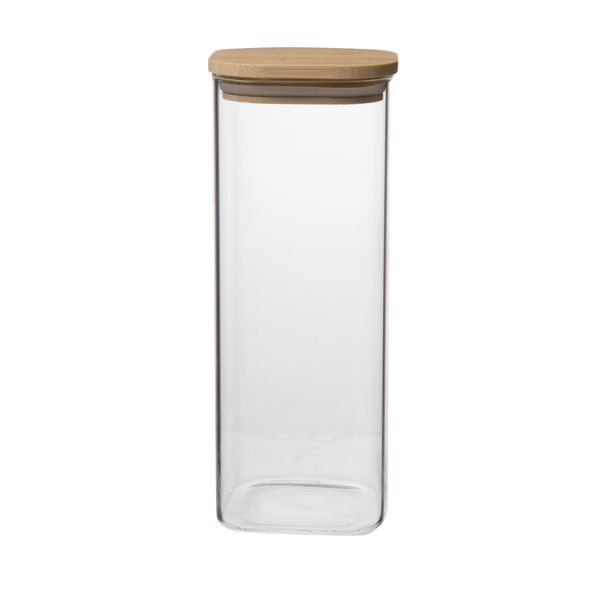 Image of Opbergpot vierkant, glas en bamboe, 980 ml