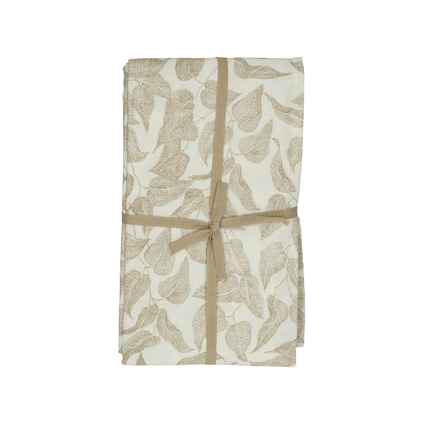 Nappe, coton bio, blanc à motif de feuillage taupe, 145 x 300 cm