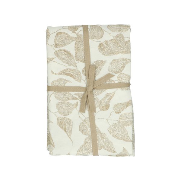 Nappe, coton bio, blanc à motif de feuillage taupe, Ø 180  cm