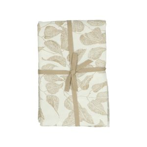 Nappe, coton bio, blanc à motif de feuillage taupe, Ø 180  cm