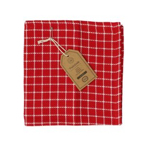 Dishcloth, organic cotton, red/white chequered