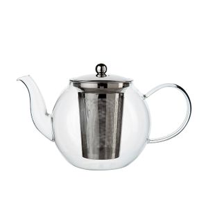 Teapot with tea strainer, round, glass, 1.2 litres