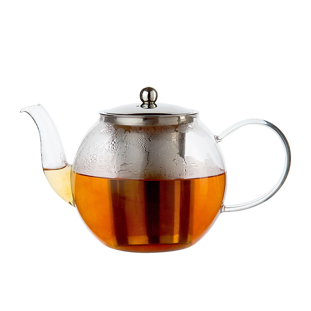 Teapot with tea strainer, round, glass, 1.2 litres Teapots Dille & Kamille