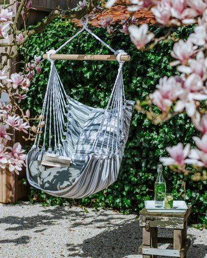 Chaise-hamac, coton, vert tendre, à rayures