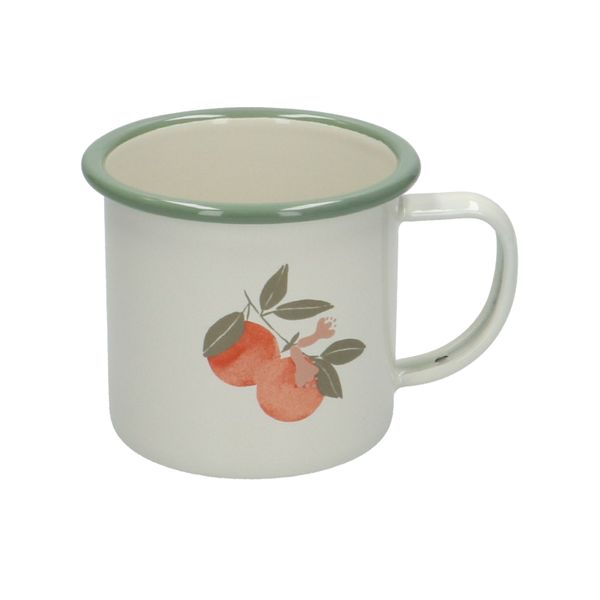 Beker met oor, emaille, sinaasappels,  Ø 9 cm
