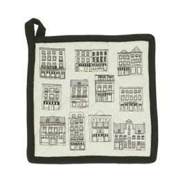 Manique, coton bio, blanc à motif de façades noires | Maniques chez ...