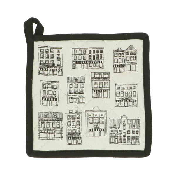 Potholder, organic cotton, white with black gables