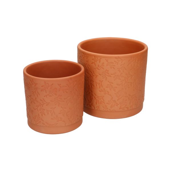 Bloempot, terracotta, blaadjespatroon, Ø 11 cm