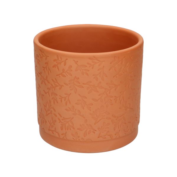 Pot de fleur, terre cuite, à  motif de feuilles en relief, Ø 14 cm