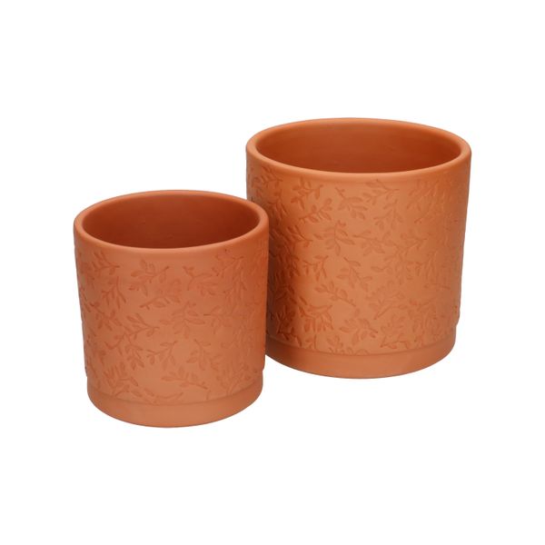Pot de fleur, terre cuite, à  motif de feuilles en relief, Ø 14 cm