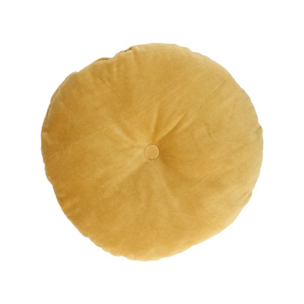 Velvet cushion, organic cotton, yellow ochre, round