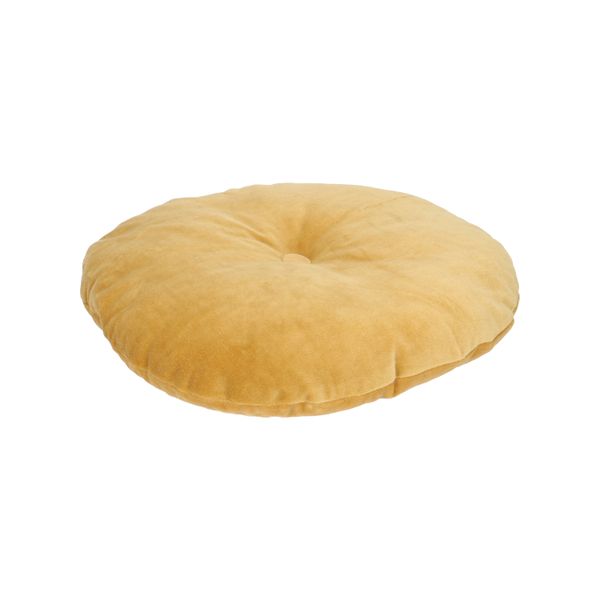 Velvet cushion, organic cotton, yellow ochre, round