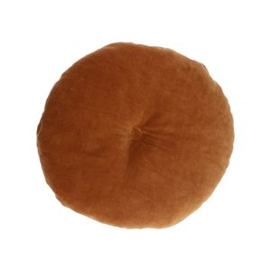 Velvet cushion, organic cotton, brown, round