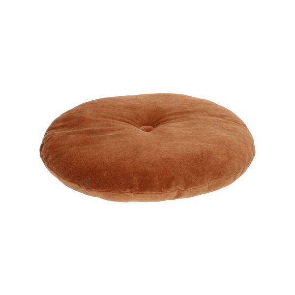 Velours kussen, bio-katoen, bruin, rond