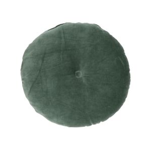 Velvet cushion, organic cotton, dark green, round