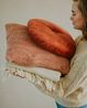 Velvet cushion, organic cotton, terra, round