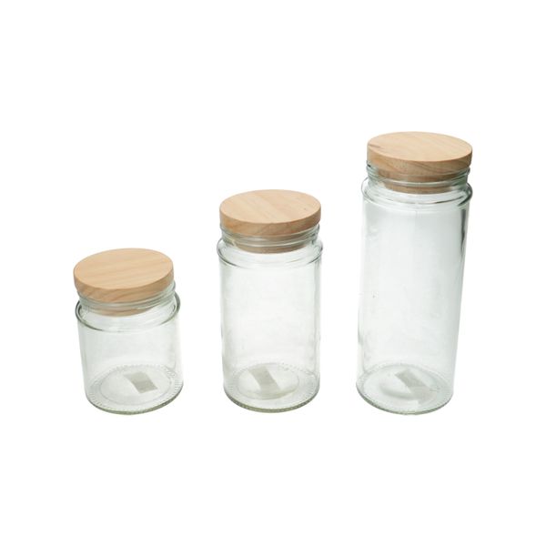 Pot with wooden lid, glass, 350 ml