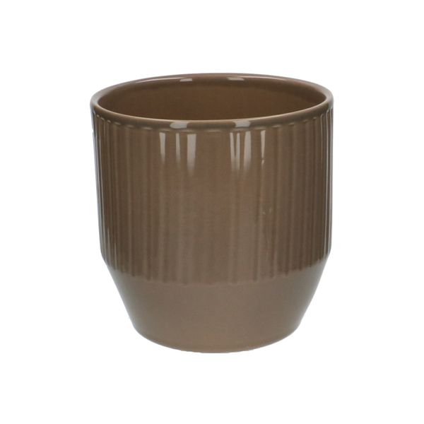 Bloempot, aardewerk, taupe geribbeld, Ø 13 cm