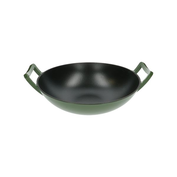 Wok, gietijzer, groen,Ø 36 cm