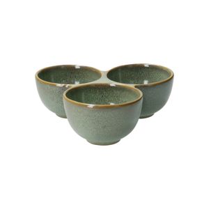Serving dish with 3 bowls, reactive glaze, stoneware, green