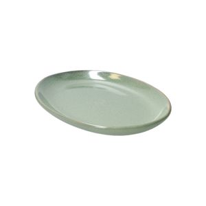 Plat de service ovale, émail réactif, grès, vert
