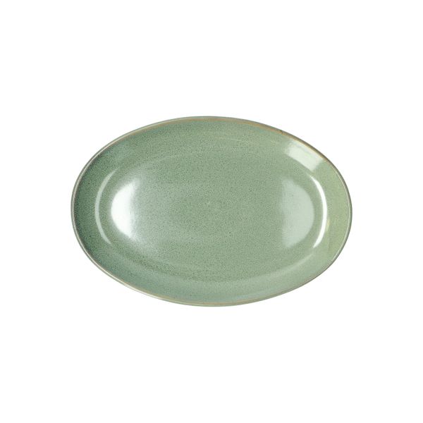 Serving dish, oval, reactive glaze, stoneware, green