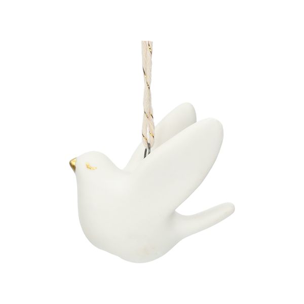 Kersthanger duif, wit porselein, 4,5 cm