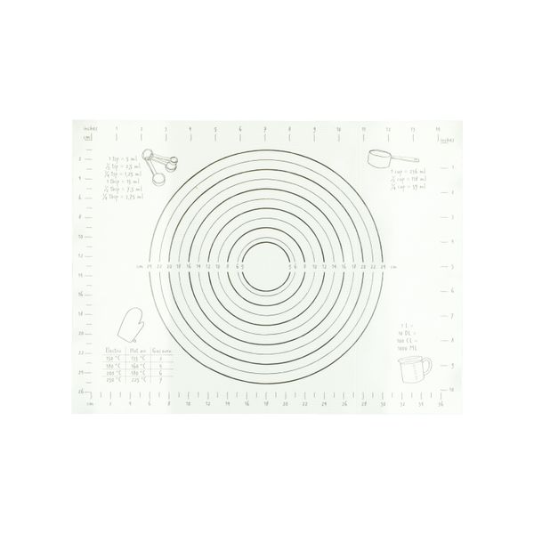 Baking mat with size indicator, silicone