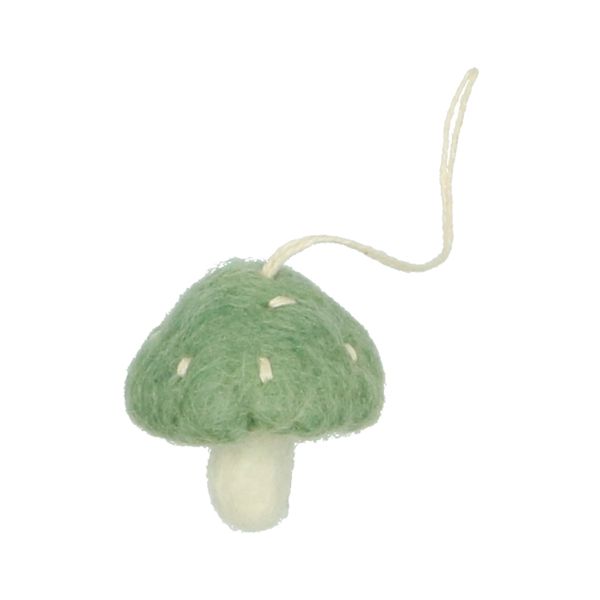 Weihnachtsanhänger Pilz, Filz, grün und weiß, Ø 4 cm
