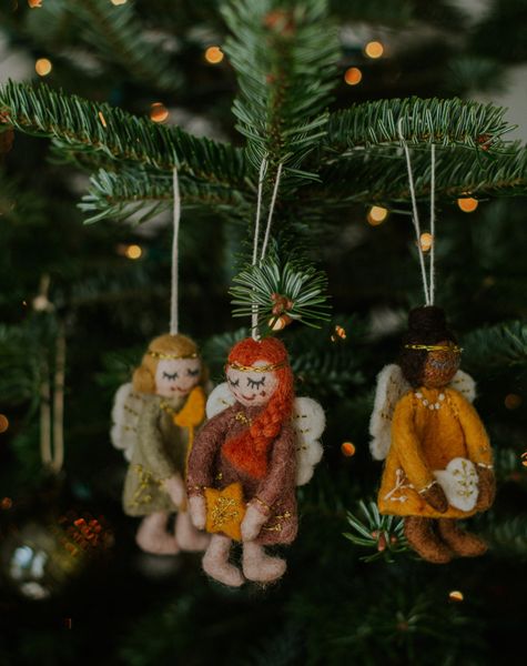 Kersthanger engeltjes, vilt, set van 3 in doos