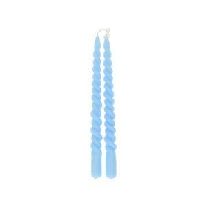 Dinner candle twisted, light blue, 29 cm, set of 2