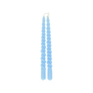 Bougie de table, torsadée, bleu clair, lot de 2, 29 cm