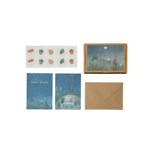 Kerstkaarten met envelop, bosdieren, doosje met 10 stuks