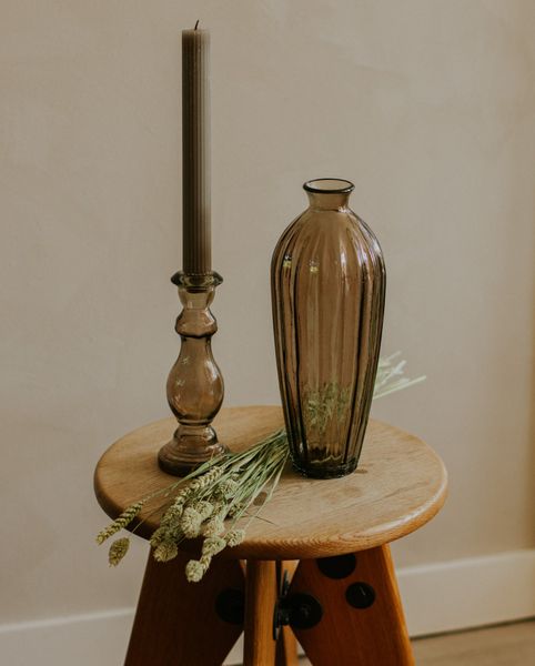 Candle holder, recycled glass, brown